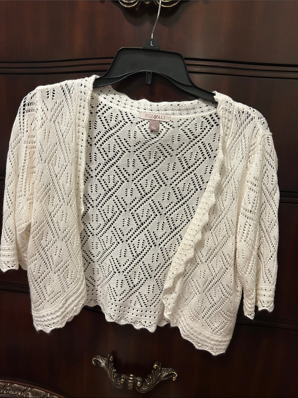 Roz & Ali Cream Openwork Cropped Cardigan